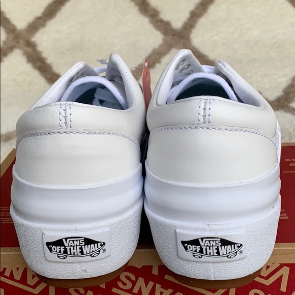 vans era stacked leather white platform shoes